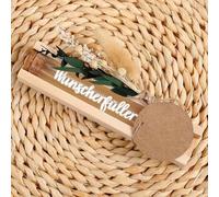 Coffret cadeau d'argent avec socle en bois - Fleurs séchées et étiquette de transfert incluses