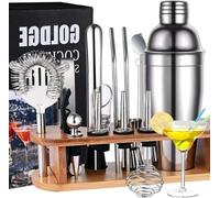 Coffret cadeau de 18 pièces comprenant un shaker à cocktail de 750 ml avec support en bois