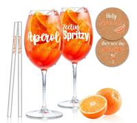 Coffret cadeau de 2 verres - Verres à spritz | Pailles en verre | Dessous de verre en liège, Verres à cocktail pour les amateurs