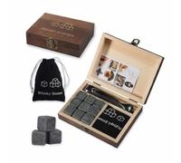 Coffret cadeau de 9 pierres à whisky pour homme en granit naturel pour bourbon scotch, kit de barman de qualité supérieure pour cocktails, bas de Noël en granit foncé