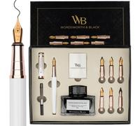 Coffret cadeau de calligraphie de luxe, comprenant 6 plumes et une rose blanche