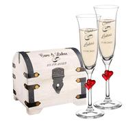 Coffret cadeau de mariage, flûtes à champagne et coffre au trésor blanc avec gravure, bagues, personnalisables avec nom et date, coffre en bois, cadeaux de mariage pour couple de mariés, cadeaux en