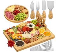 Coffret cadeau de planches à charcuterie de luxe - 15 pièces, bambou - Grande planche à fromage + plateau pour la fête des Mères, un anniversaire, une pendaison de crémaillère, une fête prénuptiale
