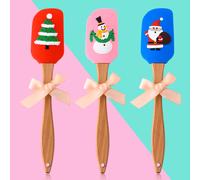 Coffret cadeau de spatules de Noël en silicone avec joli nœud - Spatules de décoration de gâteaux de Noël avec manche en bois (3 pièces)