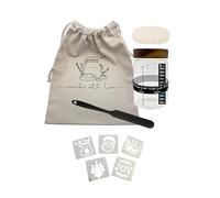 Coffret cadeau de vacances en verre avec ruban de mesure, couvercle en bois et housse en toile, spatule longue, sac de rangement avec cordon de serrage + pochoirs à pain de vacances (Père Noël, arbre