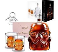 Coffret cadeau de whisky comprenant 2 verres 3D et un tire-bouchon en forme de cadenas pour le bourbon, le gin et le whisky - Carafe à whisky de 750 ml et verres de 150 ml - Cadeau d'anniversaire