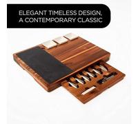 Coffret cadeau en bois d'acacia. Plateau à fromage de luxe avec couteaux en acier inoxydable, coupelles et assiettes. Cadeau de mariage pour un couple, coffret de crémaillère