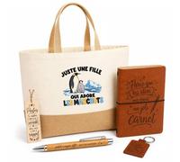 Coffret Cadeau Juste une fille qui adore les manchots | Sac Cabas Coton et Jute 18 L, Carnet, Stylo Bambou, Porte-Clés, Marque-Page | 5 Pièces Gravées | Anniversaire Noël Amoureuse des Animaux