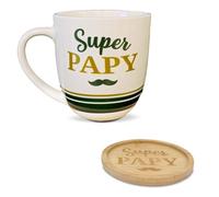 Coffret cadeau grande tasse et sous-tasse Le Café de Papy blanc et vert