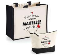Coffret cadeau - PLANETEE - Duo cabas jute & trousse Maitresse - personnalisé - Fabrication française - Jute éco-responsable