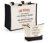Coffret cadeau - PLANETEE - Duo 'Une Nounou aussi géniale' - jute naturel - Impression DTF HD - Fabriqué en France