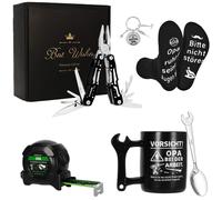 Coffret cadeau pour grand-père, sur le thème des outils : tasse, chaussettes, outil multifonction, mètre ruban, porte-clés, cuillère, boîte cadeau