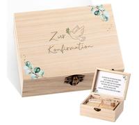 Coffret cadeau pour la confirmation, comprenant une boîte en bois, un tube à essai et une carte