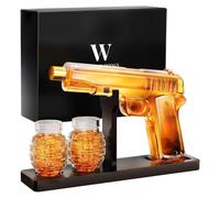 Coffret cadeau pour whisky comprenant une carafe et deux verres en forme de grenade | Carafe de 300 ml, verres de 70 ml, socle en bois, boîte cadeau