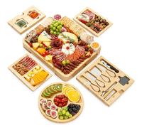 Coffret cadeau premium de planches à charcuterie - 23 pièces, bambou - Grande planche à fromage + plateau pour la fête des Mères, un anniversaire, une pendaison de crémaillère, une fête prénuptiale