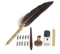 Coffret cadeau stylo plume vintage, rétro européen avec 10 plumes remplaçables en acier inoxydable, pour dessin, signatures et lettrage à la main, encre non incluse (SP275844 gris flottant)