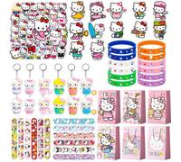 Coffret cadeaux fête - INBOXXARTY - Hello Kitty - 12 sachets - 50 autocollants - Porte-clés & bracelets