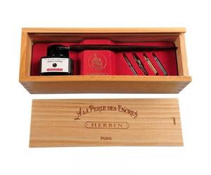 Coffret - Calligraphie - Plumier En Bois - Encre De Chine - Herbin - La Perle Des Encres
