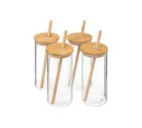 - Coffret Carafe, 4 Verres & Pailles "Bambou" 28cm Transparent