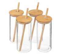 Coffret Carafe, 4 Verres & Pailles Bambou 28cm Transparent