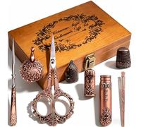 Coffret Ciseaux à Broder Vintage, Set Couture avec Ciseaux, Dé à Coudre, Coupe-Fil, Kit Outil de Broderie pour Point de Croix, Idée Cadeau pour Maman Couturière (Le cuivre)