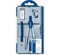 Staedtler Noris 550, Compas scolaire de précision pour l'école, Boîtier refermable pratique avec étui de mine, attache-compas universelle, gomme et crayon, 550 60 S1