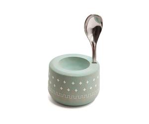 Coffret coquetier et cuillère Piou chevalier vert d'eau Roger Orfèvre