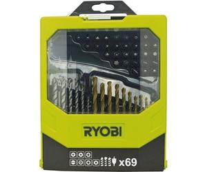 Coffret d'Accessoires Mixtes RYOBI 69 pièces, Forets Bois Béton Métal, 43 Embouts 25 mm, RAK69MIX