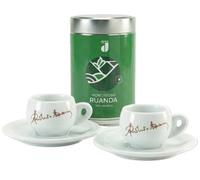 Coffret Danesi Duo Plus Green Ruanda - Café moulu foncé en cassette 250 g + 2 tasses et 2 soucoupes - blanc