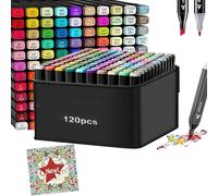 Coffret de 120 marqueurs, double embout, avec boîte de rangement et album de coloriage