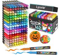 Coffret de 162 marqueurs à peinture acrylique de différentes couleurs, à base d'eau, permanents, adaptés pour une utilisation sur pierre, tissu, bois, verre, papier et plastique