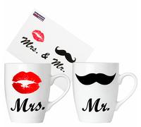 Coffret de 2 Mugs Tasses Mr. & Mrs. en Céramique Cadeau Couple Mariage Valentin