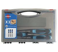 Coffret de 3 ciseaux à bois LEMAN manche bi matière + 1 pierre - 780.500.03