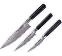 Coffret de 3 couteaux Samura en acier damassé, 9/12,5/20 cm, coffret cadeau, argent/noir