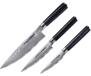 Coffret de 3 couteaux Samura en acier damassé, 9/12,5/20 cm, coffret cadeau, argent/noir