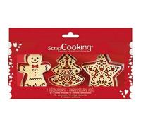 Coffret de 3 découpoirs et embosseurs bois - SCRAPCOOKING - Noël (bonhomme de pain d'épice, sapin et étoile)