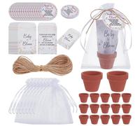 Coffret de 36 articles "Bébé en fleurs" pour cadeaux invités, comprenant des pots, des enveloppes et des cartes de remerciement