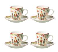 J-Line Coffret 4 tasses à café avec sous-tasses casse-noisette – céramique blanche 5.5x10.9x6.5 cm
