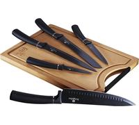 Coffret de 5 Couteaux de Cuisine Berlinger Haus avec Planche à Découper en Bambou Collection Black Silver