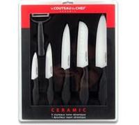 Coffret de 5 couteaux et un rasoir lame céramique blanche Tarrerias Bonjean Le Couteau du Chef Blanc / Noir G