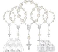 Coffret de cadeaux de baptême, lot de 50, comprenant : chapelets, petits sacs en organza, boîtes en forme de croix