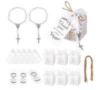 Coffret de cadeaux pour baptême, comprenant 120 pièces : croix, bracelets de perles, et petits sacs en organza