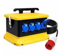 Coffret de Chantier, Coffret Electrique Etanche Exterieur Boîtier Étanche IP65 avec 3m Câble Montage Mural 4 Prises Schuko 230V 2 Prises CEE 16A 32A à 5 Broches pour Chantiers Ateliers