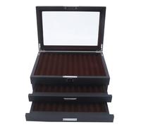 Coffret de collection pour stylos plume en bois à 3 niveaux et 34 emplacements, avec serrure et fenêtre de présentation ; présentoir de luxe en bois pour stylos (noir), idéal comme cadeau