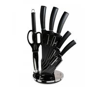 Berlinger Haus Carbon Pro Set de Couteaux de Cuisine Professionnel 8 Pièces, Acier Inoxydable, Revêtement Antiadhésif, Support, Couteau de Chef, Santoku, Acier à Aiguiser, Ciseaux, Design Metallic