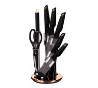 Berlinger Haus, Set de Couteaux de Cuisine Haut de Gamme, 8 Pièces avec support en acrylique, couleur black- rose gold, en acier inoxydable avec revêtement noir antiadhésif, Collection Black Rose