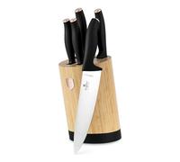 Berlinger Haus 6-Piece Knife Set with Bamboo Bolster, Stainless Steel, Chef Knife 20 cm, Elegant Design Black/Pink Gold, Ergonomic Handle, Finger Protection