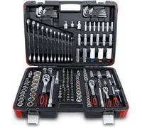 Coffret de Douilles 176 pcs - 6,3 mm (1/4), 10 mm (3/8), 12,5 mm (1/2) - Acier Résistant - Ensemble Complet pour Bri - D-Work