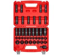 VEVOR Coffret de Douilles à Chocs 39PCs à Entraînement de 12,7 mm, Kit de Douilles Profondes et Courtes à 6 Pans, Métriques 9-30 mm, en Acier Cr-V, Double Marquage de Taille, pour Entretien Automobile
