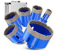 Coffret de Foret Diamantés Ø20/35/40/45/50/68mm, M14 Couronne Scie Cloche | Kit trépan diamantée pour meuleuse d'angle, brasé sous vide - Perçage sec et humide dans carrelage, granit, marbre et verre
